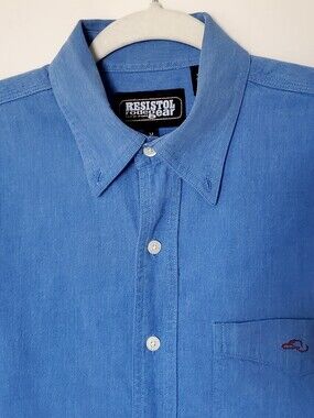 Vtg Resistol Rodeo Gear 100% Cotton Button Down Blue Shirt, Mn's M/L EUC